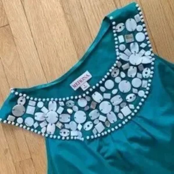 Merona Kelly Embellished Beaded Neckline Sleeveless Teal Green Tank Top Size S - Picture 4 of 11